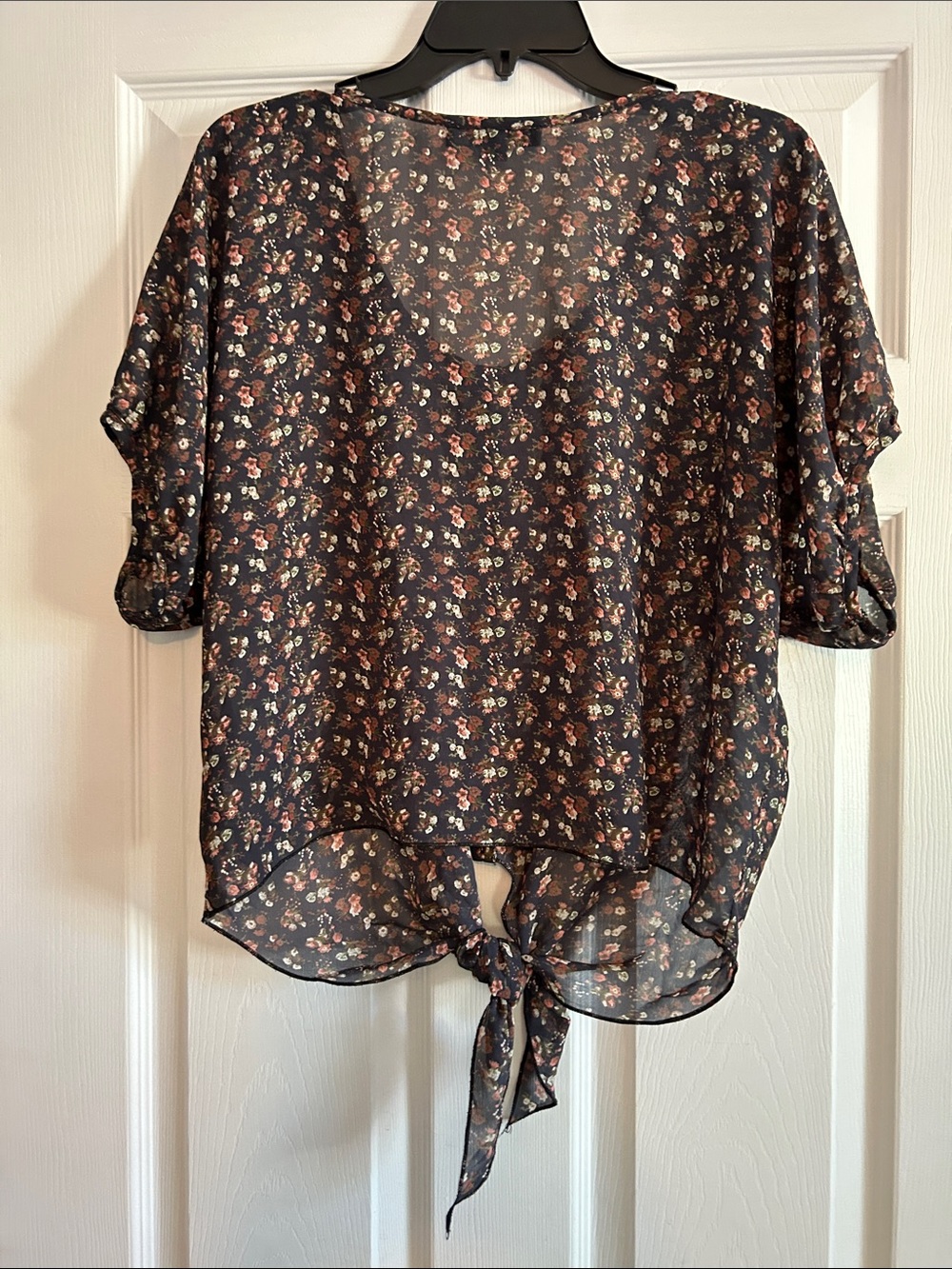 Forever 21 Black Floral Sheer Tie-Front Tunic